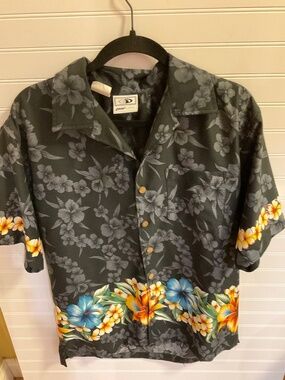 Good Vibes Hawaiian Shirt Mens Black Hibiscus Floral Aloha Camp Button Up